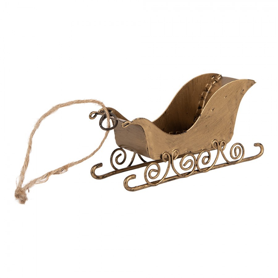 Zlatá antik vánoční ozdoba retro kovové sáně - 19*4*5 cm Clayre & Eef Zlatá antik vánoční ozdoba retro kovové sáně - 19*4*5 cm Clayre & Eef