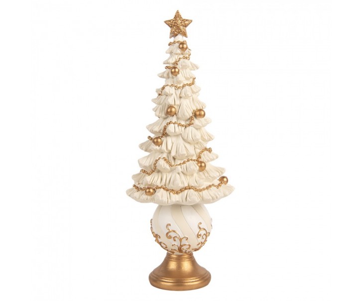 Bílo-zlatá antik dekorace vánoční strom s ozdobami - Ø 13*32 cm Clayre & Eef