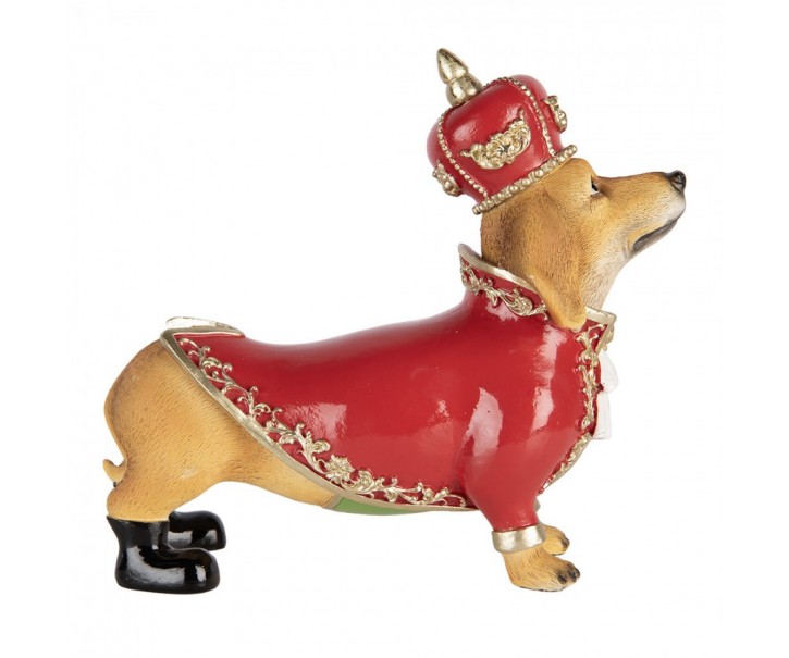 Vánoční figurka jezevčík s oblečkem a korunkou – 22*10*19 cm Clayre & Eef