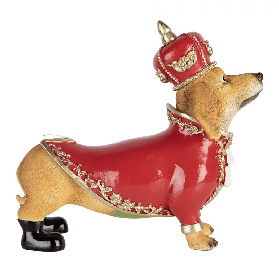 Vánoční figurka jezevčík s oblečkem a korunkou – 22*10*19 cm Clayre & Eef Vánoční figurka jezevčík s oblečkem a korunkou – 22*10*19 cm Clayre & Eef