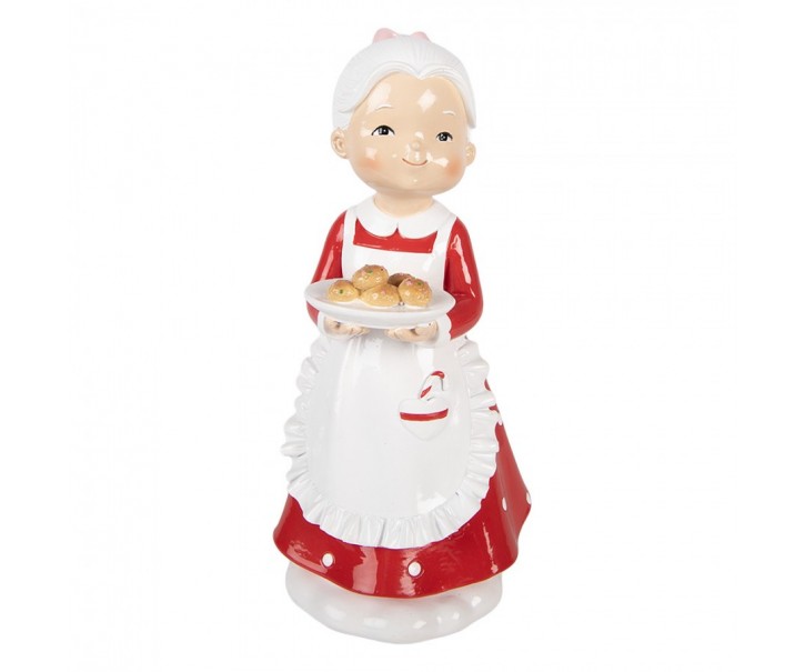 Vánoční figurka Paní Clausová s cukrovím – 10*10*20 cm Clayre & Eef