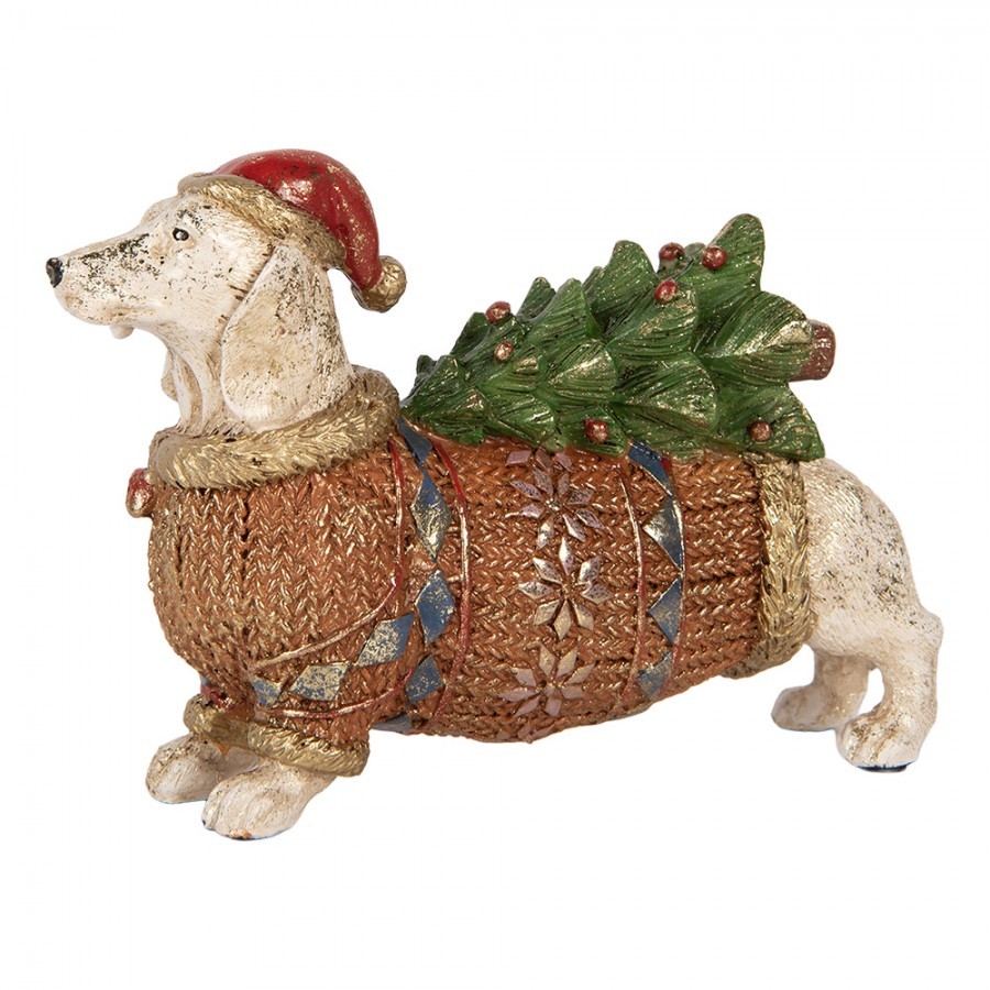 Dekorace figurka jezevčík ve světříku seč stromkem - 21*6*14 cm
