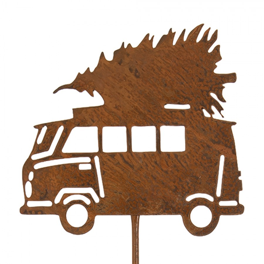 Rustikální rezavý zápich auto se stromkem Hearts Rust - 26*1*75 cm