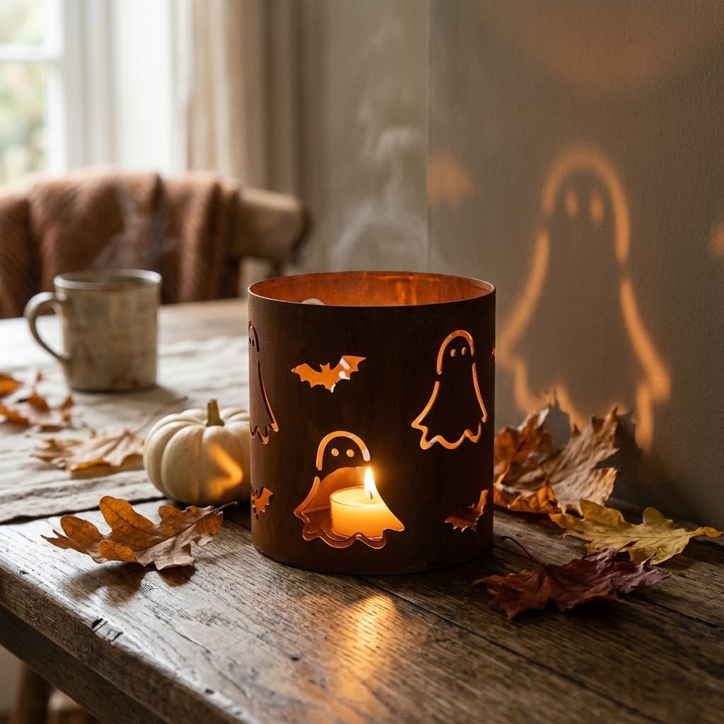 Rustikální rezavý svícen s duchy Halloween - Ø 16*15 cm Clayre & Eef Rustikální rezavý svícen s duchy Halloween - Ø 16*15 cm Clayre & Eef