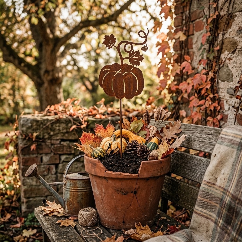 Rustikální rezavý zápich dýně Pumpkin Rust - 14*1*55 cm Clayre & Eef Rustikální rezavý zápich dýně Pumpkin Rust - 14*1*55 cm Clayre & Eef