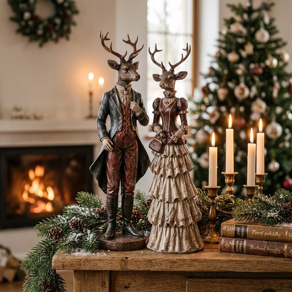 Vánoční figurka jelení dáma Deer Vintage - 13*11*41 cm Clayre & Eef Vánoční figurka jelení dáma Deer Vintage - 13*11*41 cm Clayre & Eef