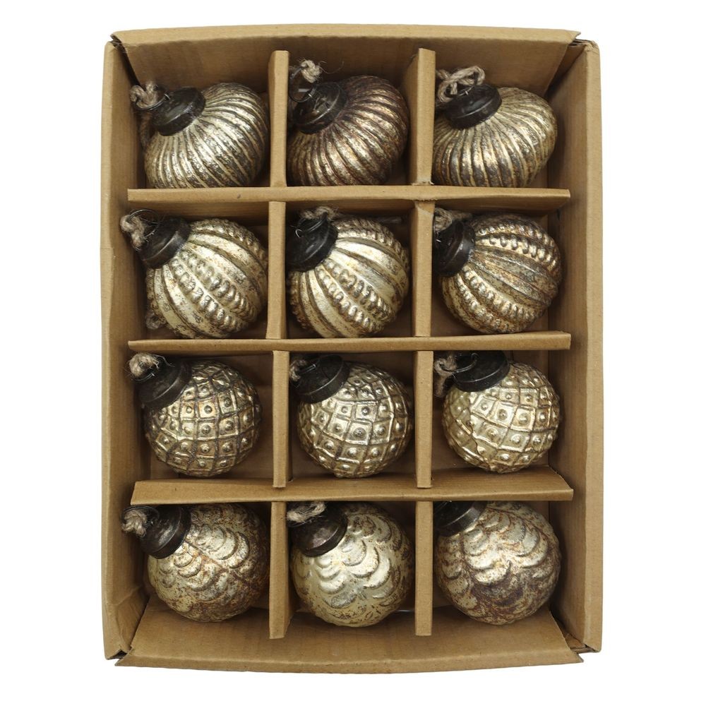 12ks champagne antik skleněná vánoční ozdoba koule ChicAnt - Ø 5,5*6 cm
