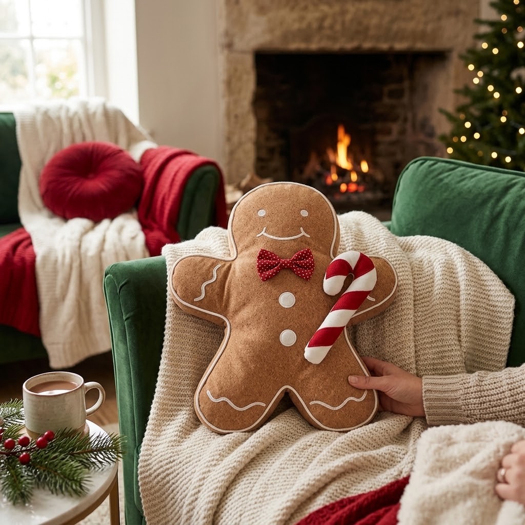 Hnědý dekorační polštář ve tvaru perníčka Gingerbread - 40*48*4 cm Clayre & Eef Hnědý dekorační polštář ve tvaru perníčka Gingerbread - 40*48*4 cm Clayre & Eef