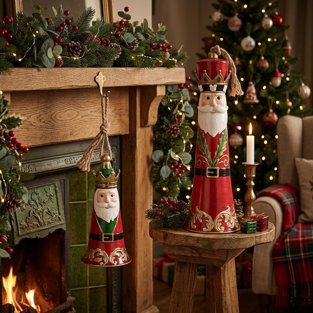 Kouzelný červený kovový vánoční zvonek Santa v podobě krále - Ø 13*26 cm Clayre & Eef Kouzelný červený kovový vánoční zvonek Santa v podobě krále - Ø 13*26 cm Clayre & Eef