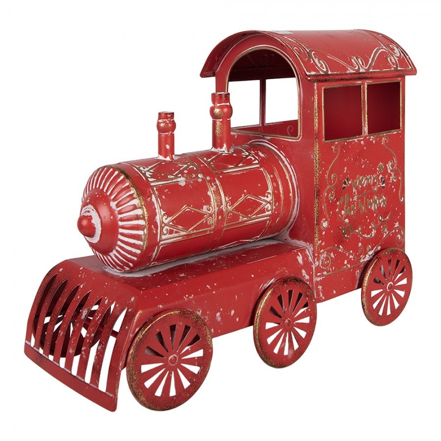 Červená kovová dekorace mašinka Merry Christmas - 69*15*28 cm