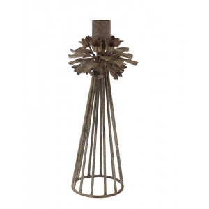 Mocca kovový svícen s květy na úzkou svíčku Charm Antique - 9*23 cm