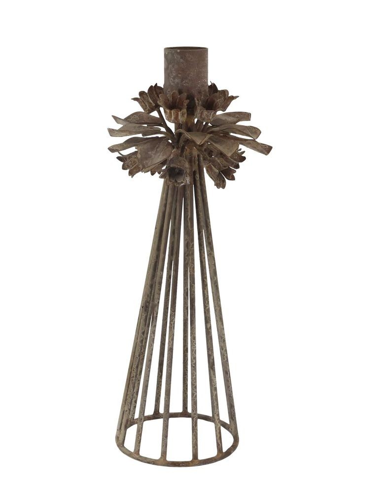 Mocca kovový svícen s květy na úzkou svíčku Charm Antique - 9*23 cm