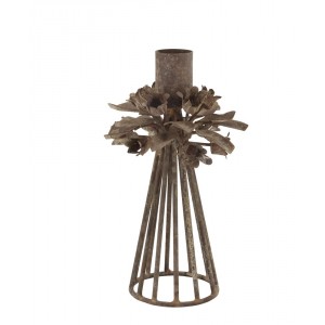 Mocca kovový svícen s květy na úzkou svíčku Charm Antique - 9*23 cm