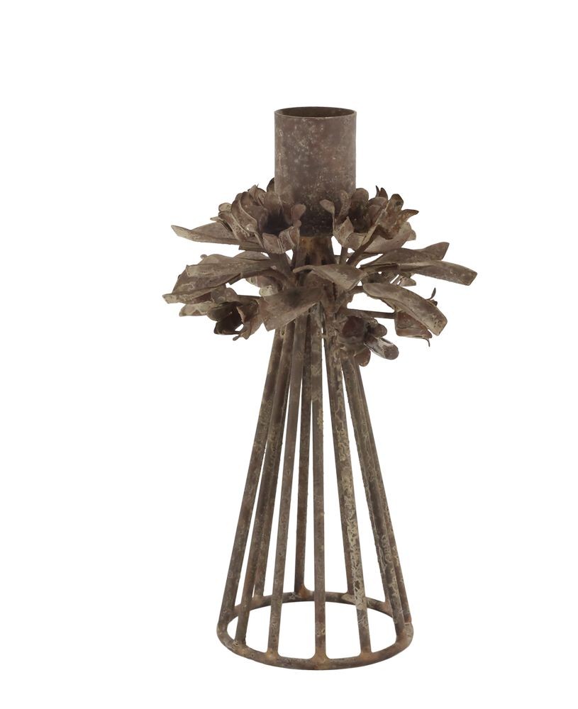 Mocca kovový svícen s květy na úzkou svíčku Charm Antique - 9*23 cm