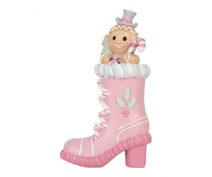 Vánoční dekorace figurka růžová bota s perníčkem Pastel Christmas Chic – 13*9*22 cm Clayre & Eef