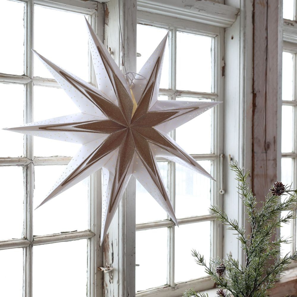 Závěsná champagne papírová zdobená hvězda Vintage Paper Star Glitt - 60 cm Chic Antique Závěsná champagne papírová zdobená hvězda Vintage Paper Star Glitt - 60 cm Chic Antique