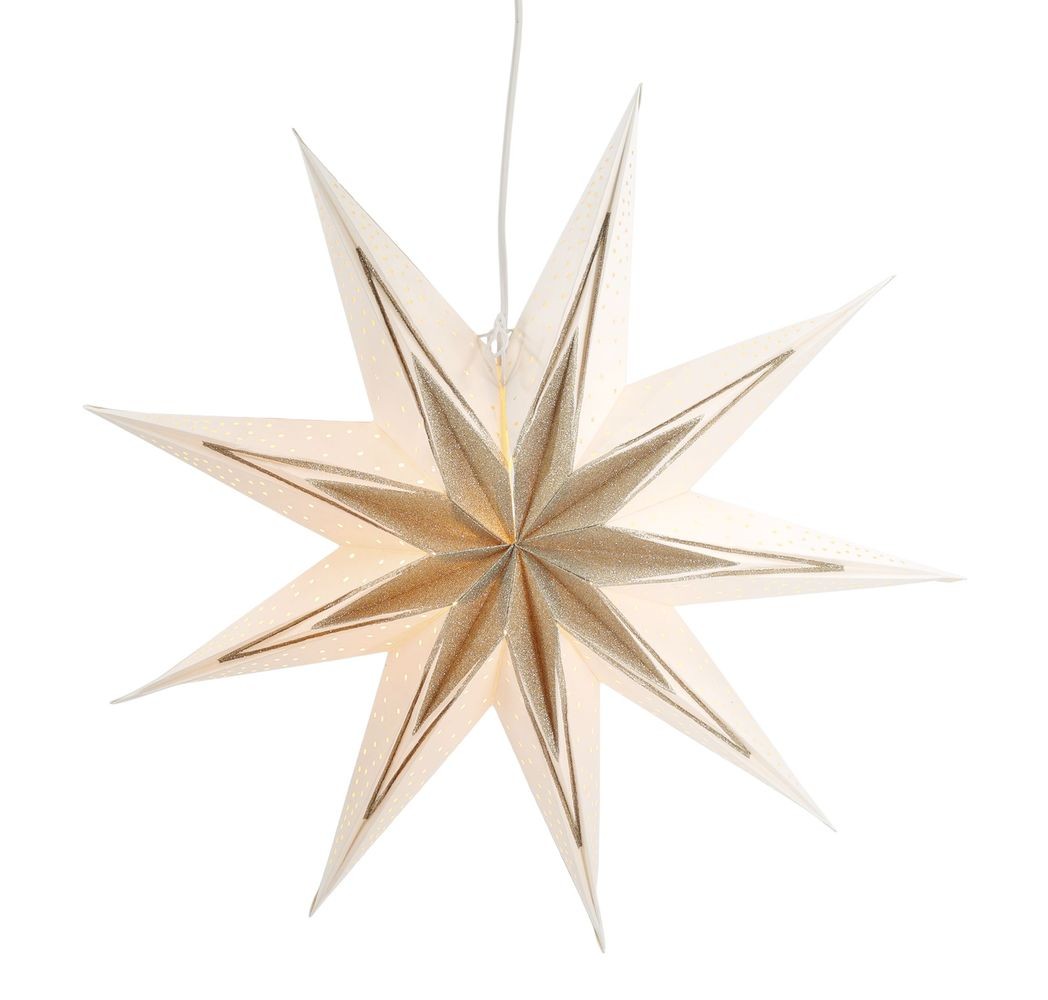 Champagne papírová zdobená hvězda Vintage Paper Star Glitt - 60 cm