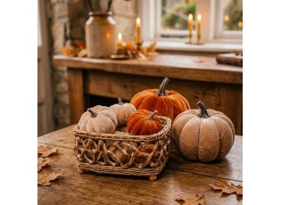 Béžová dekorační sametová dýně Pumpkin Velvet - Ø 10 cm