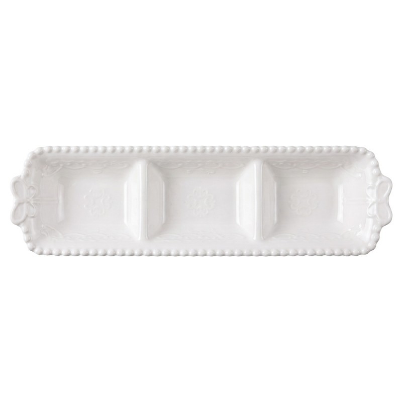 Bílá porcelánová mistička s perličkovým okrajem a motýlky Butterfly - 25*7*3 cm