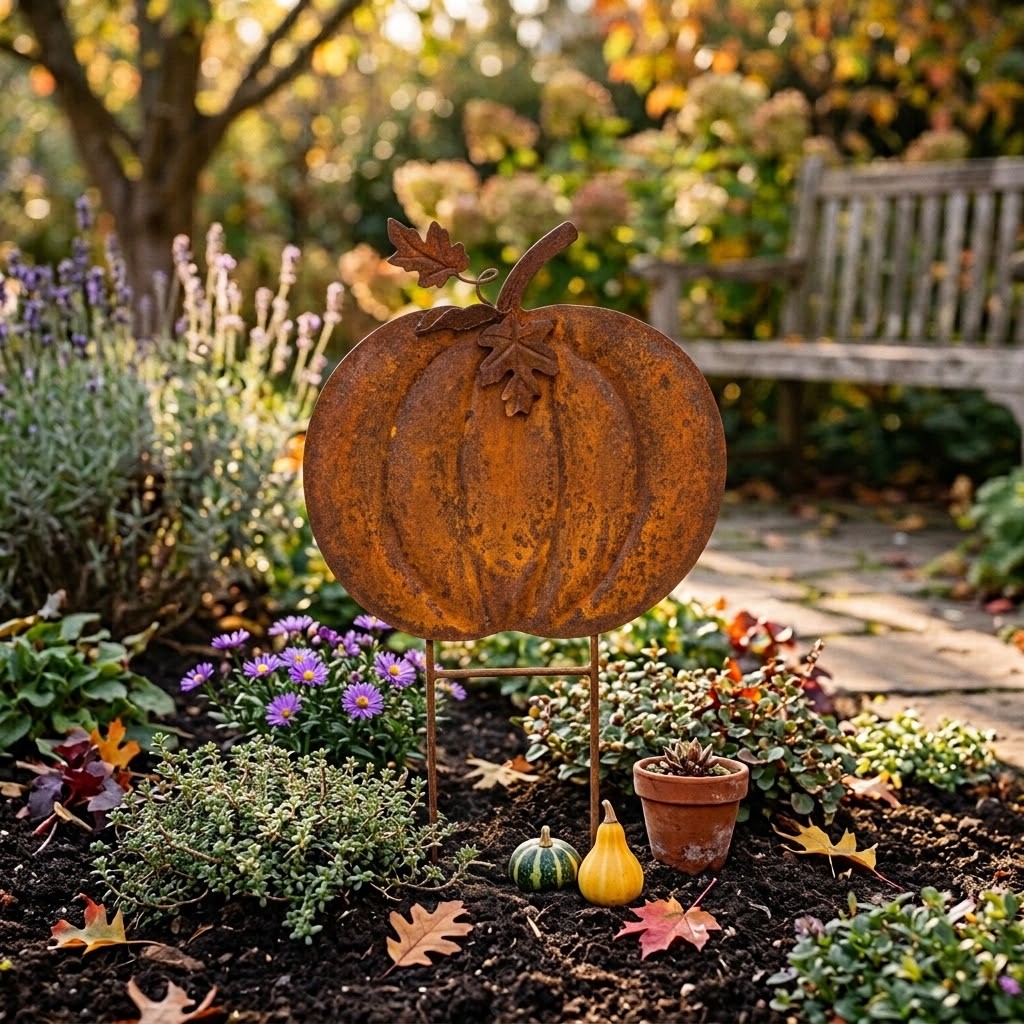 Rustikální zahradní oranžový zápich dýně Pumpkin Rust - 48*3*72 cm Clayre & Eef Rustikální zahradní oranžový zápich dýně Pumpkin Rust - 48*3*72 cm Clayre & Eef