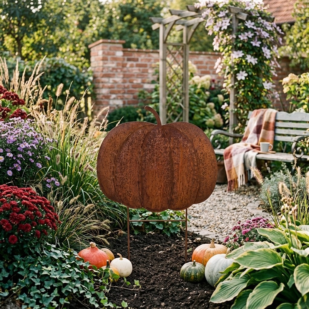 Velký kovový zahradní zápich dýně Pumpkin Rust - 77*3*93 cm Clayre & Eef Velký kovový zahradní zápich dýně Pumpkin Rust - 77*3*93 cm Clayre & Eef