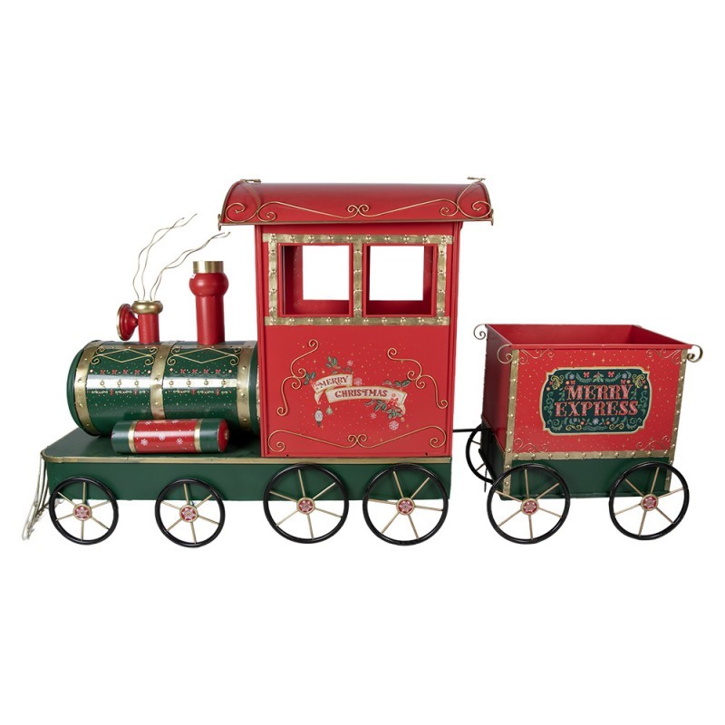 Červená kovová dekorace vláček Merry Express - 280*75*135 cm