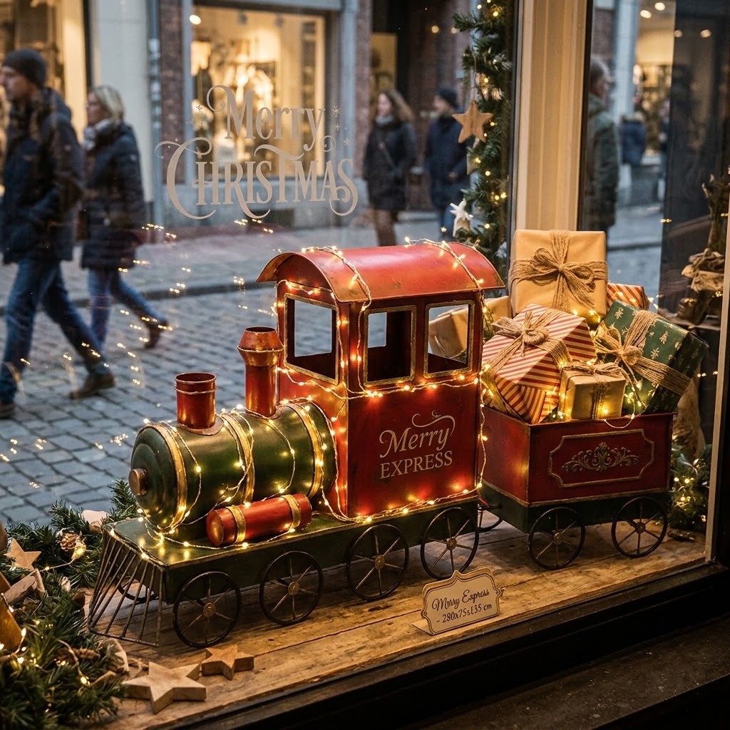 Velká červená kovová vánoční dekorace vlak Merry Express - 280*75*135 cm Clayre & Eef Velká červená kovová vánoční dekorace vlak Merry Express - 280*75*135 cm Clayre & Eef