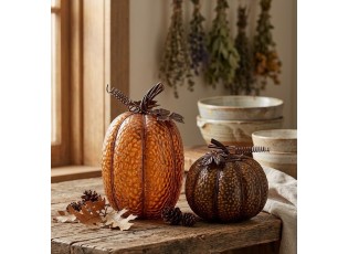 Oranžová antik kovová dekorace dýně Pumpkin Rust - Ø 18*25 cm