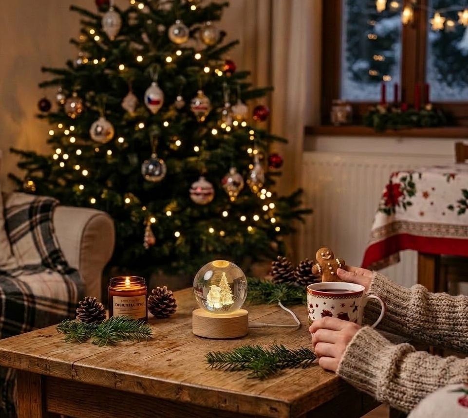 LED stolní lampička na dřevěném podstavci - Santa u stromku - Ø 6 cm / USB Clayre & Eef LED stolní lampička na dřevěném podstavci - Santa u stromku - Ø 6 cm / USB Clayre & Eef