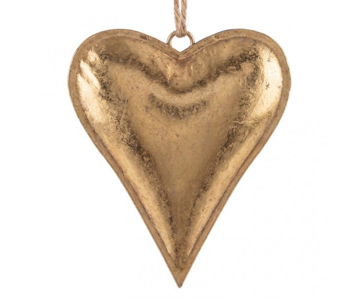 Zlatá antik kovová závěsná dekorace srdce Heart Antique M - 19*3*16 cm Clayre & Eef