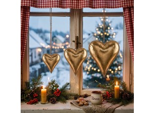 Zlatá antik kovová závěsná dekorace srdce Heart Antique S - 15*3*12 cm