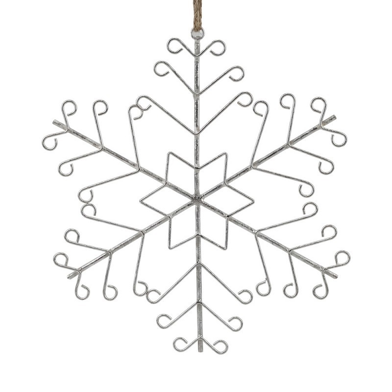 Stříbrná antik veliká kovová závěsná vločka Snowflake - 43*1*48 cm