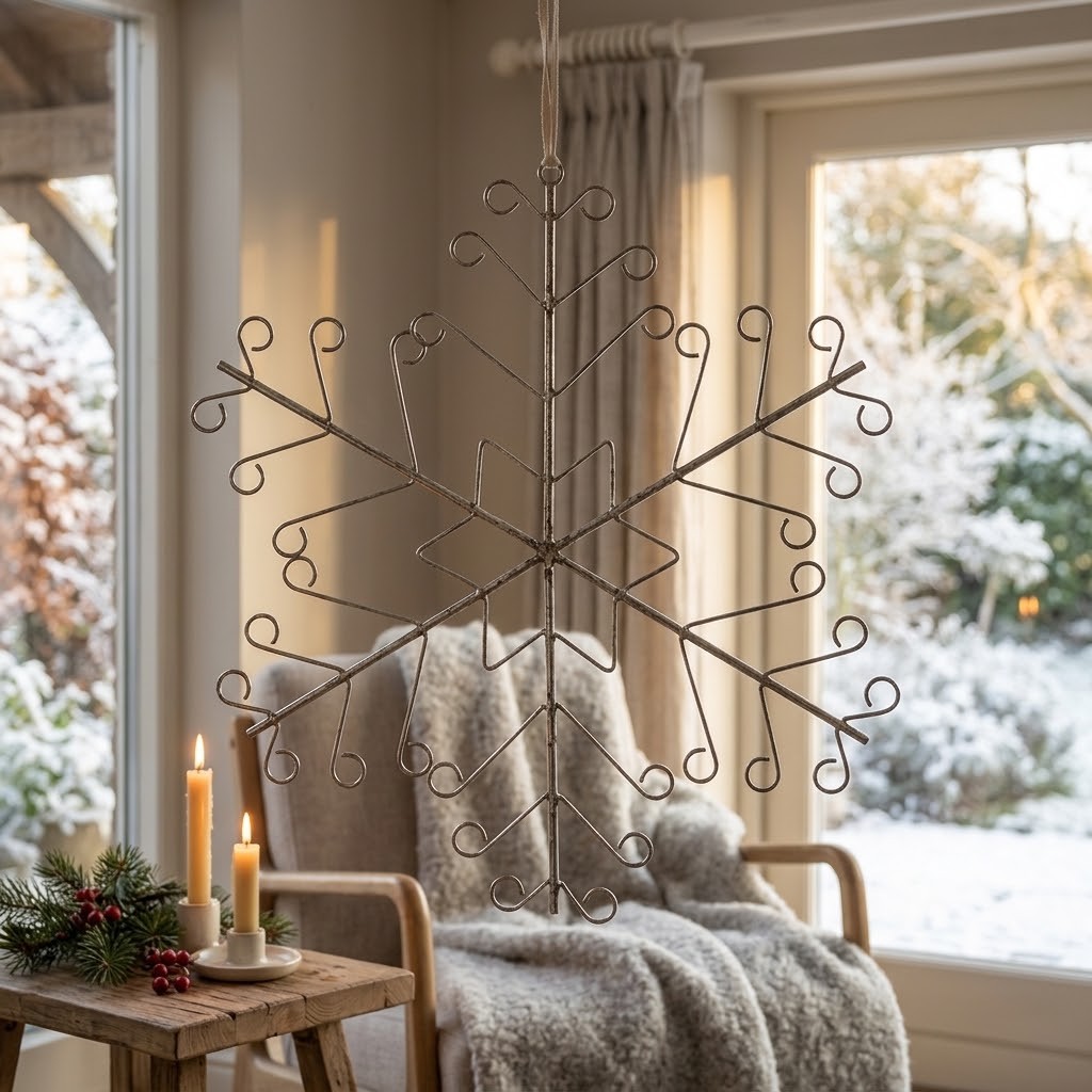 Stříbrná antik veliká kovová závěsná vločka Snowflake - 43*1*48 cm Clayre & Eef Stříbrná antik veliká kovová závěsná vločka Snowflake - 43*1*48 cm Clayre & Eef