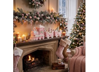 Vánoční dekorace růžový cukrový vláček Pastel Christmas Chic - 45*12*19 cm