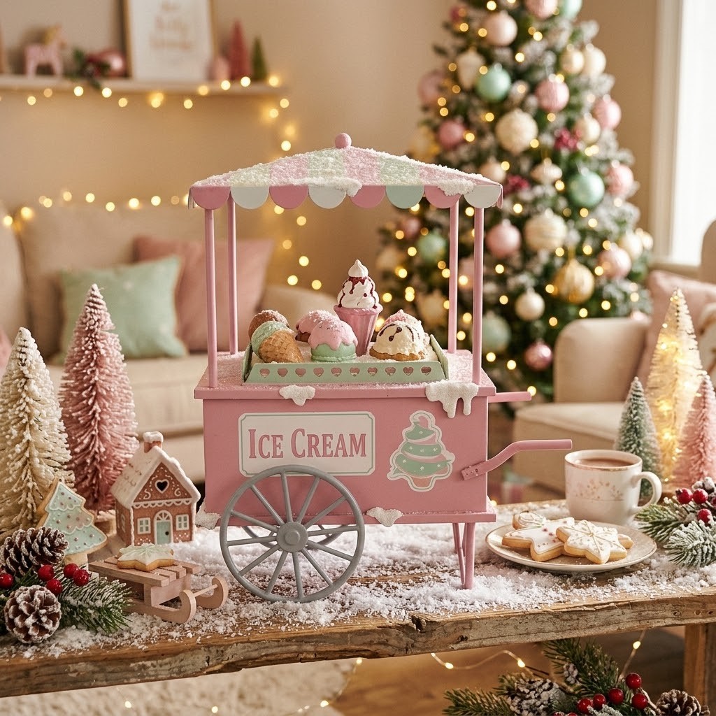 Vánoční dekorace retro zmrzlinový vozík Pastel Christmas Chic - 34*18*38 cm Clayre & Eef Vánoční dekorace retro zmrzlinový vozík Pastel Christmas Chic - 34*18*38 cm Clayre & Eef