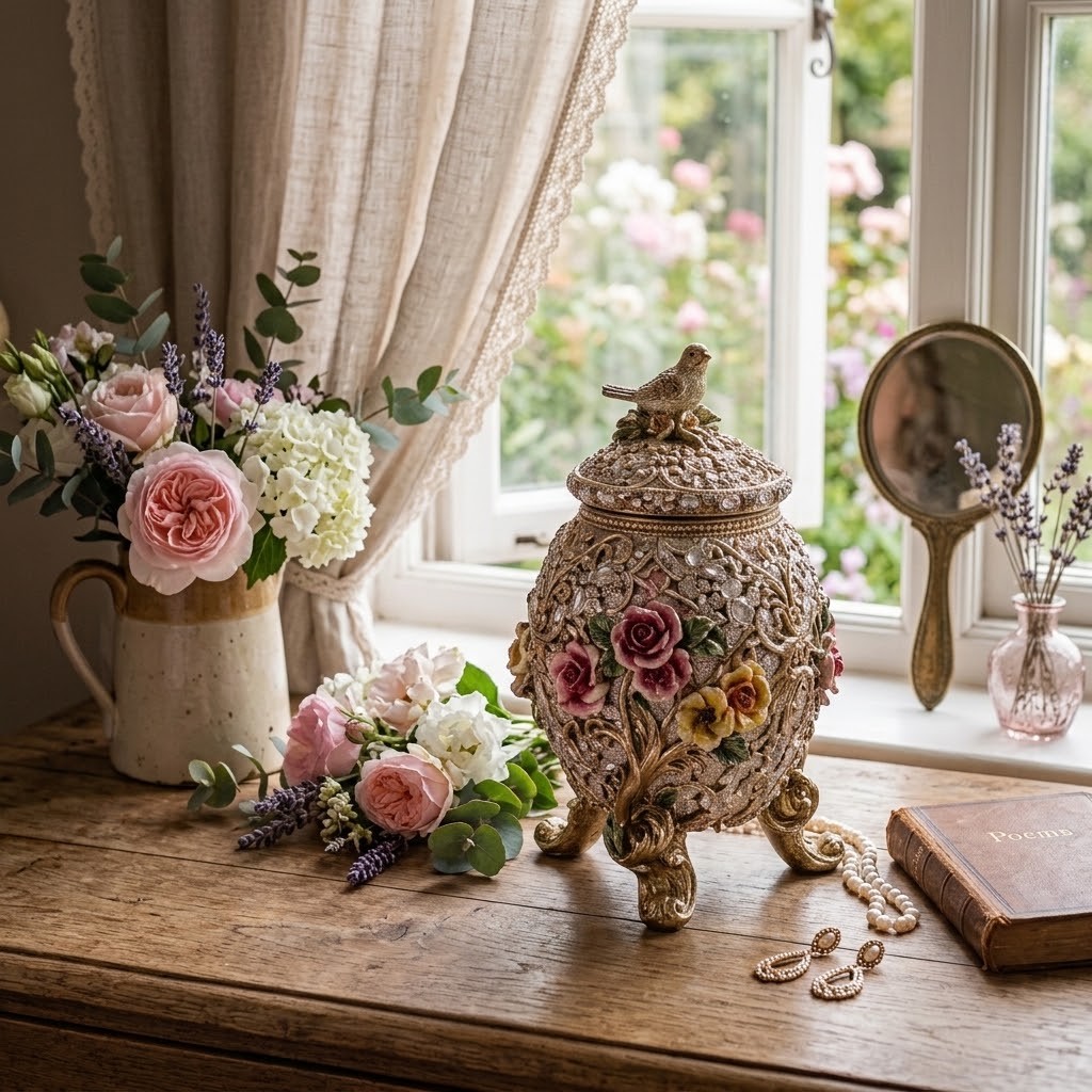Luxusní dekorační dóza s květy a ptáčkem Vintage Chic - 22*21*30 cm Clayre & Eef Luxusní dekorační dóza s květy a ptáčkem Vintage Chic - 22*21*30 cm Clayre & Eef