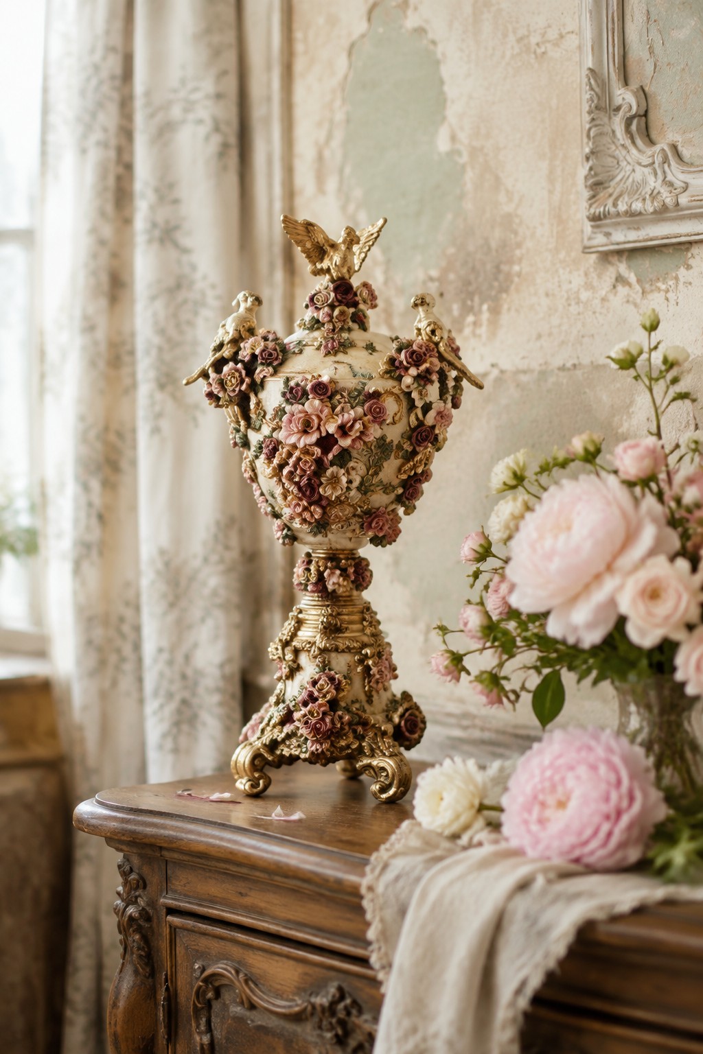 Luxusní dekorační dóza s květy a ptáčky Vintage Chic - 20*14*35 cm Clayre & Eef Luxusní dekorační dóza s květy a ptáčky Vintage Chic - 20*14*35 cm Clayre & Eef
