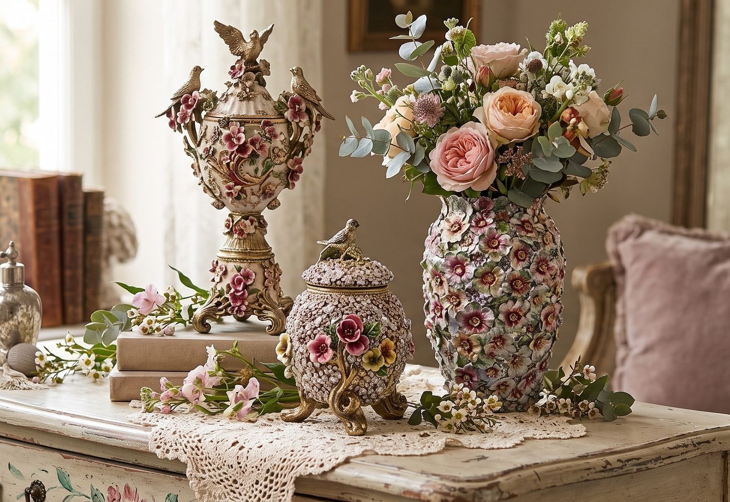 Luxusní dekorační váza s květy Vintage Chic - Ø 18*26 cm Clayre & Eef Luxusní dekorační váza s květy Vintage Chic - Ø 18*26 cm Clayre & Eef