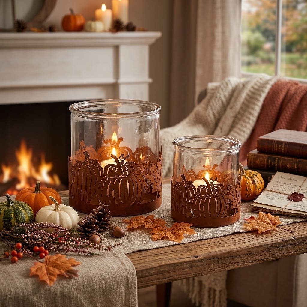 Rezavý rustikální svícen s dýněmi Pumpkin Rust M - Ø 13*12 cm Clayre & Eef Rezavý rustikální svícen s dýněmi Pumpkin Rust M - Ø 13*12 cm Clayre & Eef