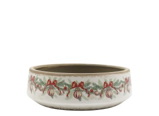 Béžová keramická mísa s vánočními ozdobami Christmas Bow & Bauble – Ø 30*10 cm