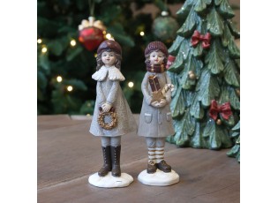 Šedá vánoční dekorace chlapec s dívkou Cherry Noël – 4*4*14,5 cm