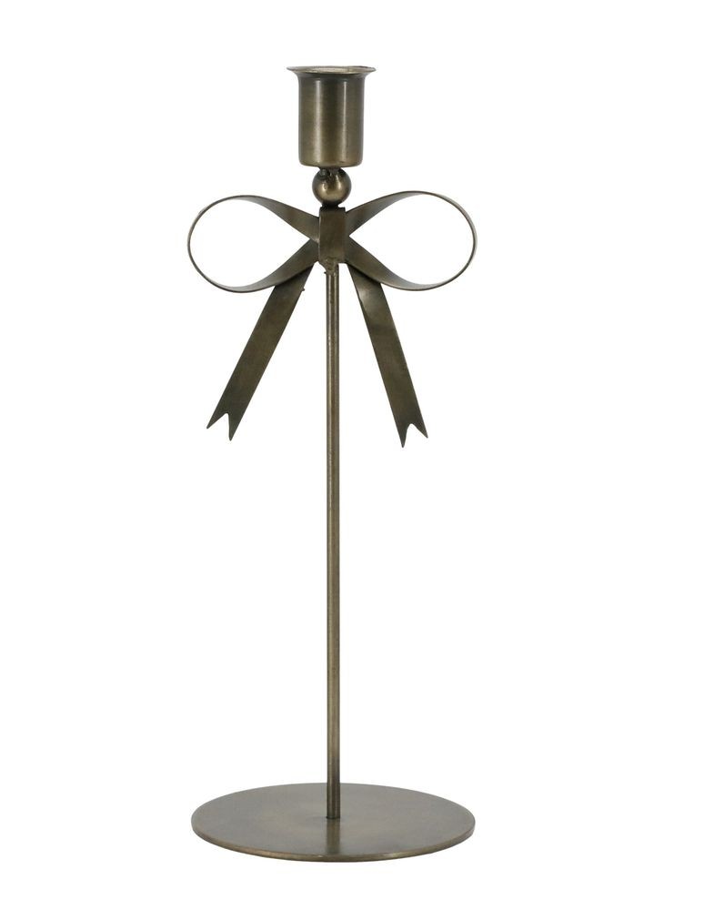 Mosazný antik kovový svícen zdobený mašlí Bow Antique – 10*10*27 cm