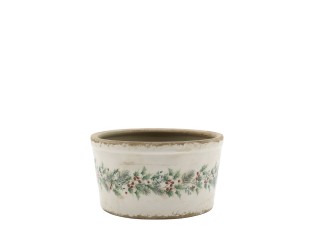 Béžový keramický květináč s cesmínou Holly Christmas Antique – Ø 16,5*9,5 cm