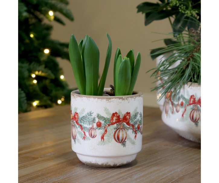 Planter w. Vánoční cetka a luk – Ø10×10 cm Chic Antique