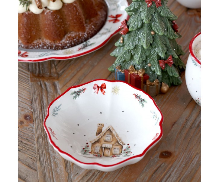 Vánoční keramická miska Chalet de Noël – Ø 14*4,5 cm / 300ml Chic Antique