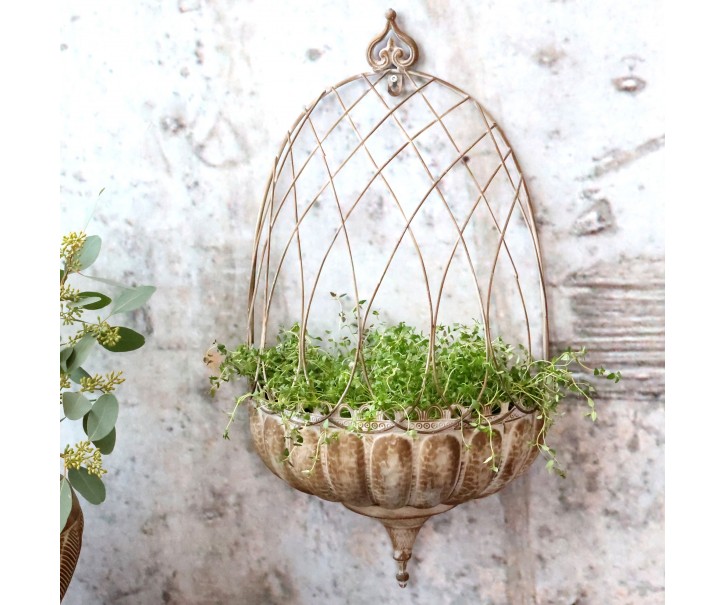 Kovový květináč na zeď Flower Antique Mocca – 34*18*65 cm Chic Antique