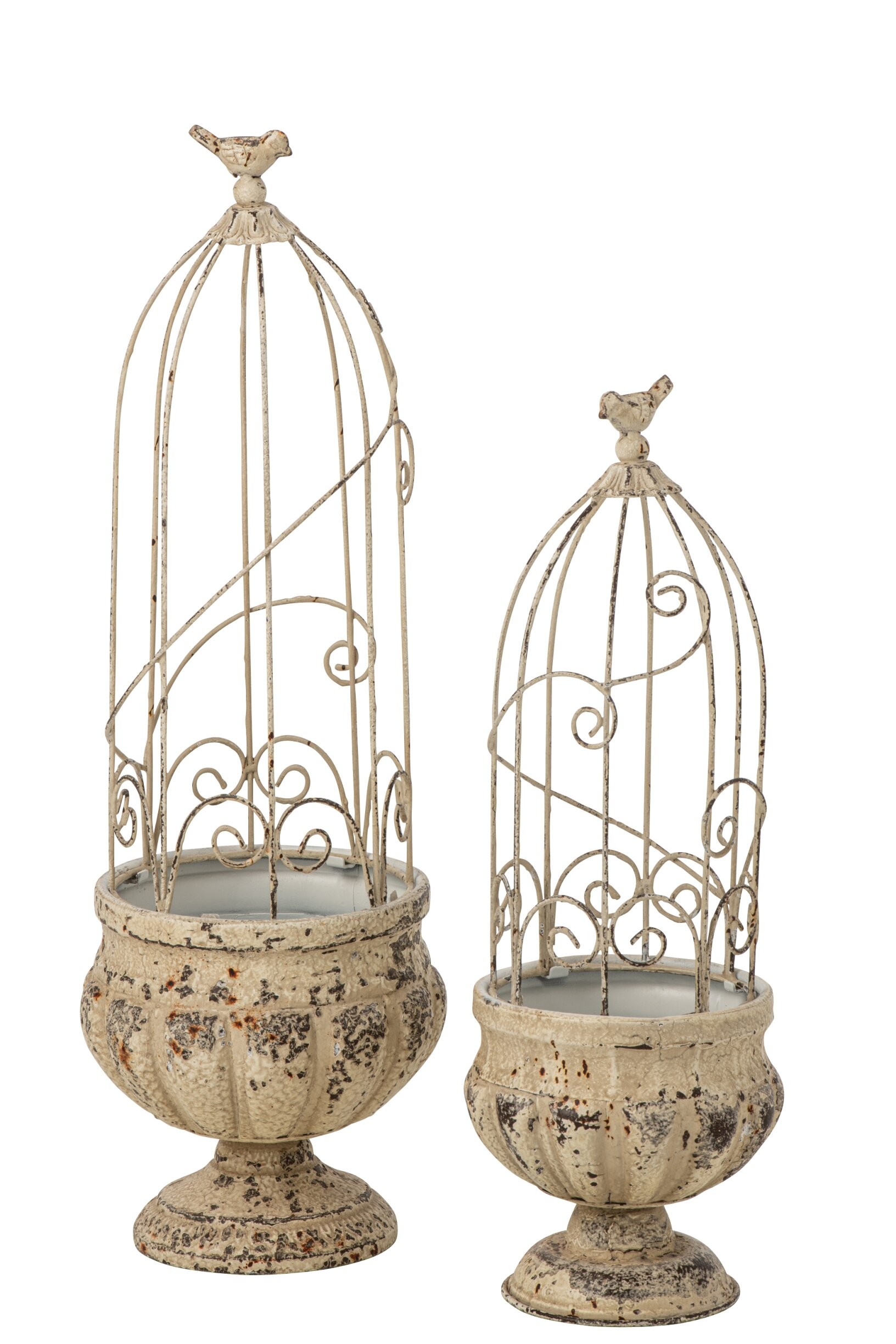 Sada 2 ks květináč ptačí klec Vintage Chateau – 22*22*66 / 18*18*54 cm