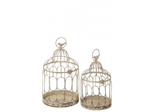 Sada Of 2 Birdhouse kovový Off-bílý – 25*23*40 cm