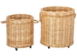 Sada 2ks přírodní proutěný koš / květináč na kolečkách – 60*60*66 / 48*48*54 cm