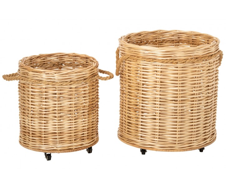 Sada 2ks přírodní proutěný koš / květináč na kolečkách – 60*60*66 / 48*48*54 cm J-Line by Jolipa